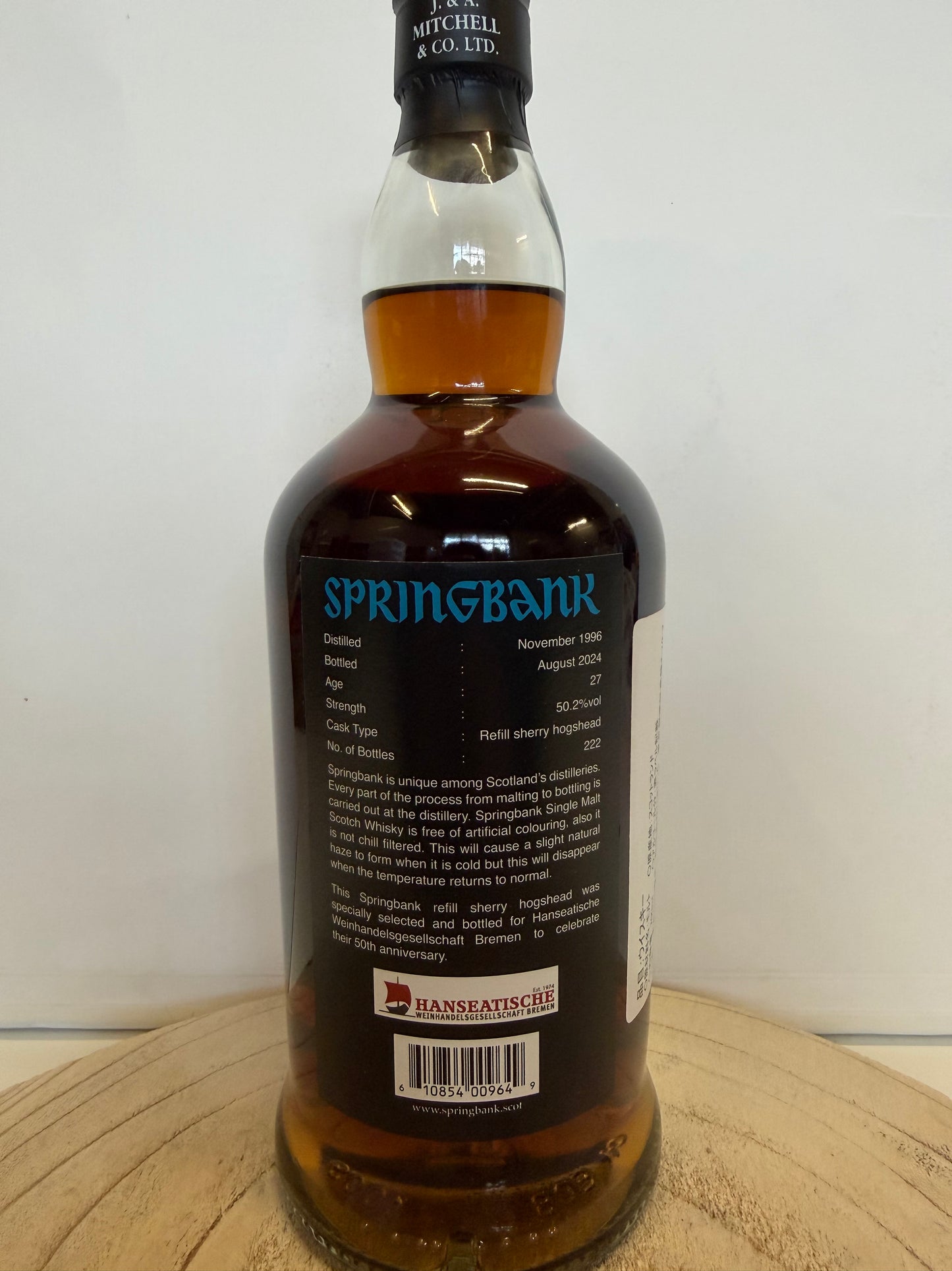 （予約販売）スプリングバンク 1996 シングルカスク27年　Springbank 1996 Refill Sherry Hogshead Single Cask 27Y.O